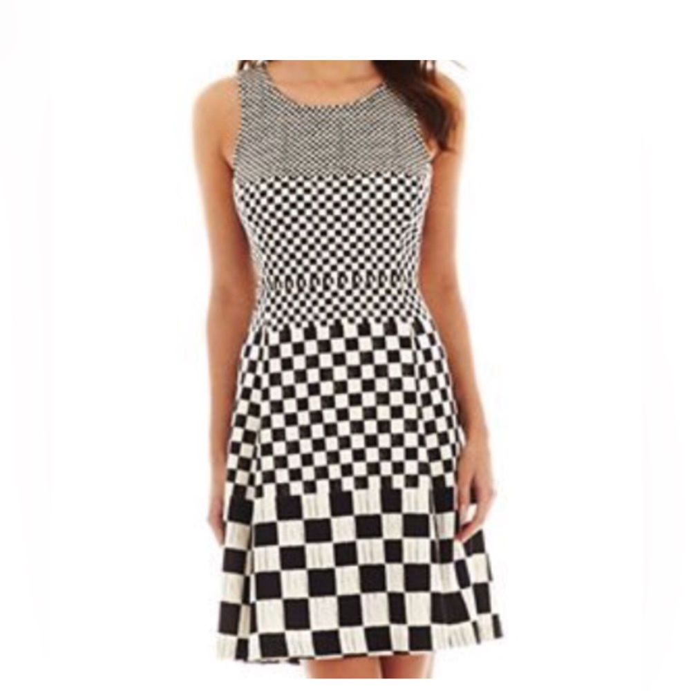 Worthington sleeveless midi dress black/polar bear black white checks 8